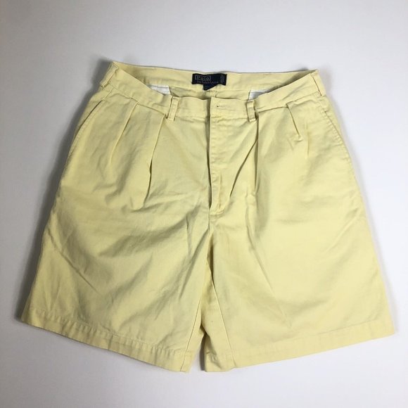 POLO RALPH LAUREN Men's SZ 36 Yellow CHINO‎ Pleated Front Shorts 9" Inseam A60 - Picture 1 of 5